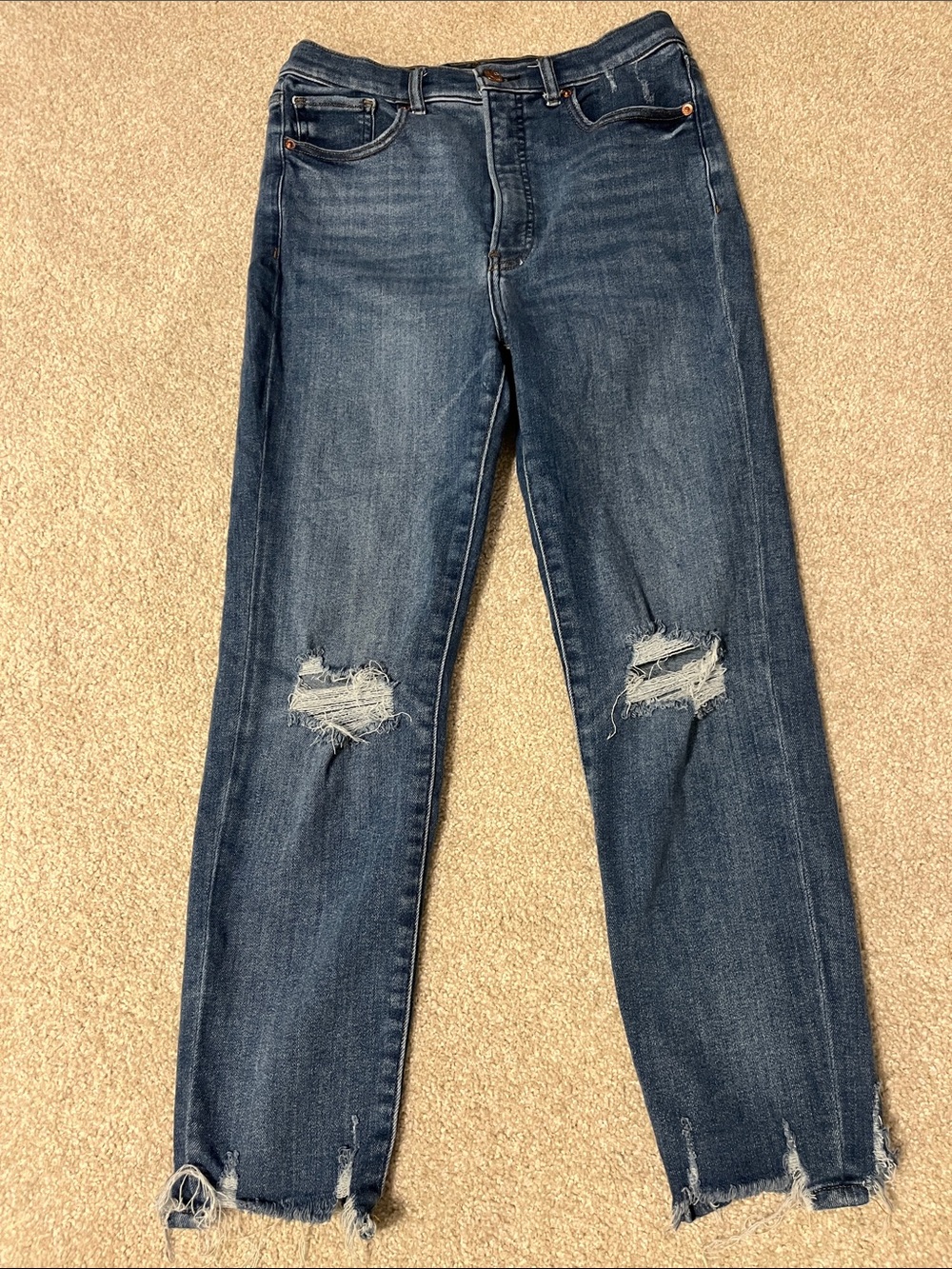 Express Women's Distressed Slim Ankle Super High Rise Jeans dark blue size 8R